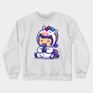 Cute Little Girl Wearing Unicorn Costume And Eat Lollipop Crewneck Sweatshirt